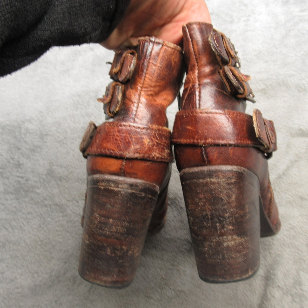 Freebird Bolo Women Boots 7 Brown Leather Dual Buckle Ankle Zip Heel Platform - Picture 9 of 15